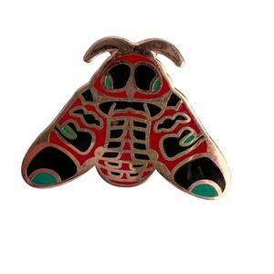Rose Gold Tone Metal & Enamel Multicolor Moth Pin